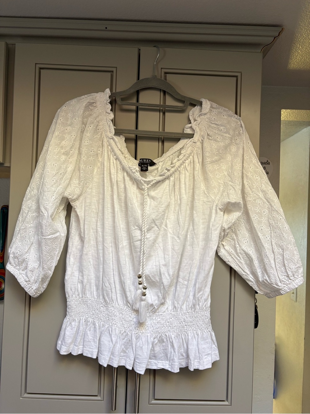 Lauren Ralph Lauren White Eyelet Peasant Blouse